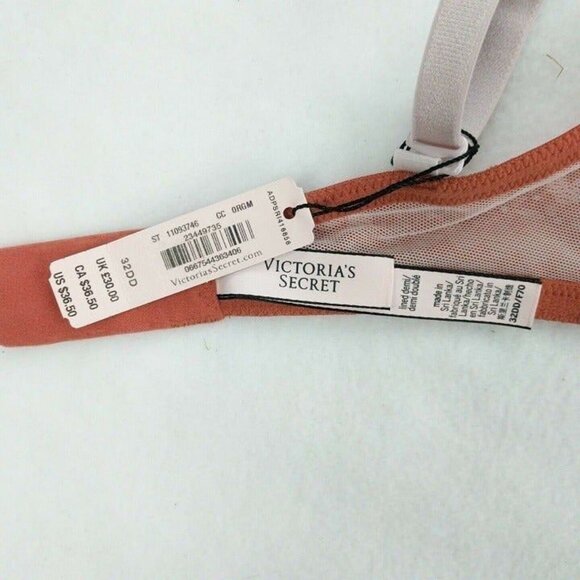 Victorias Secret Lined Demi Bra Lace 32DD Orange NEW - Picture 3 of 4